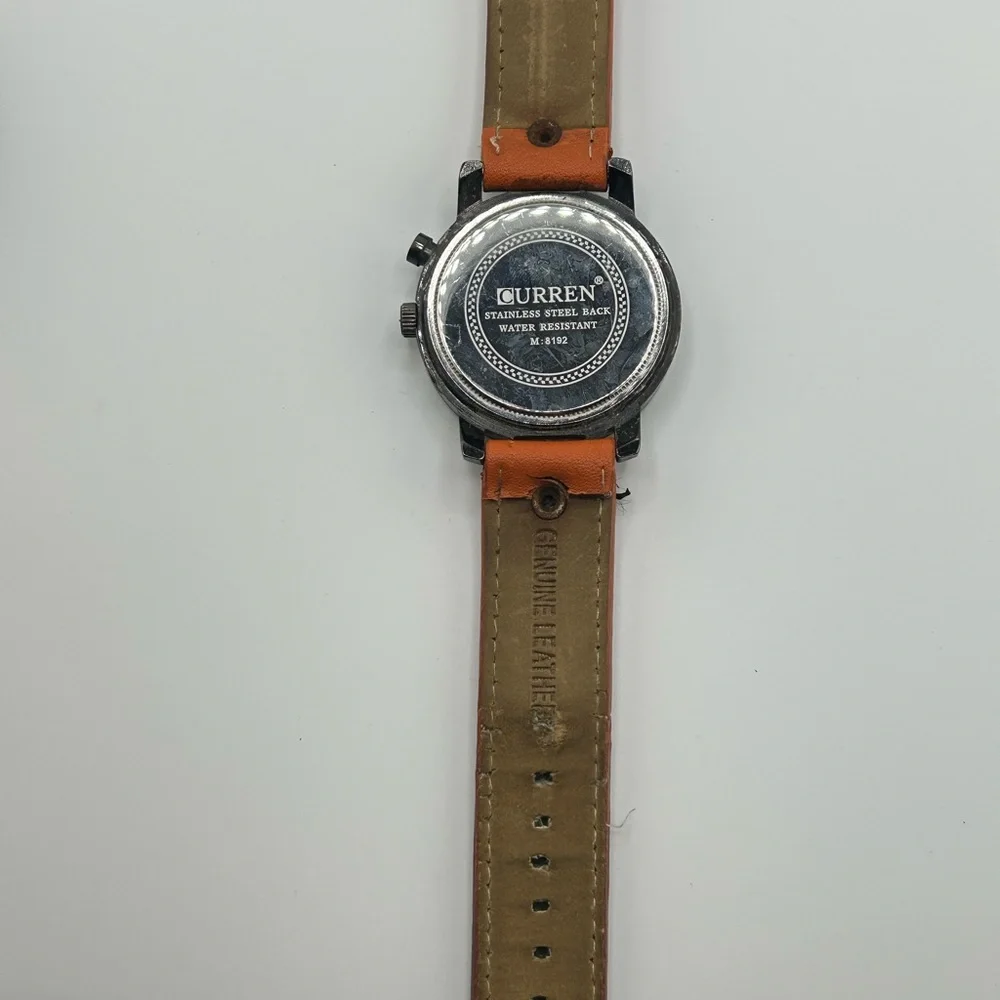Curren Men's Watch M 8192 Orange Leather Band 45mm Black Dial 585